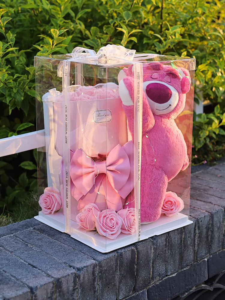 Strawberry Bear Preserved Fresh Flower Bouquet Birthday Gift