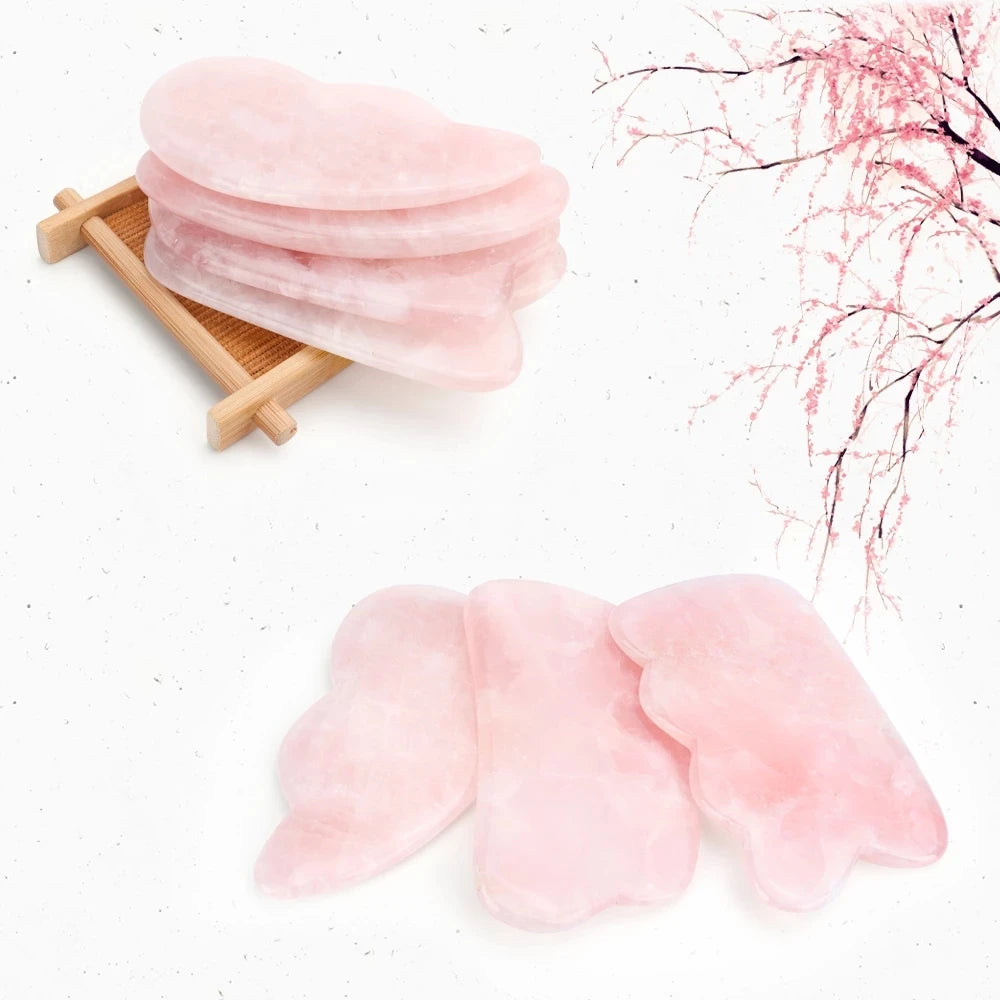 1pc Natural Rose Quartz Jade Roller Gua Sha Facial Massager Roller Jade Scraping Plate Stone Massage Face Lifting Massage Tool