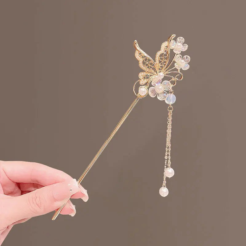 VANIKA Vintage Chinese Style Hair Stick Tassels Pearls Hairpins Elegant Butterfly Flower Hair Pins Clip Summer Accessories Gifts