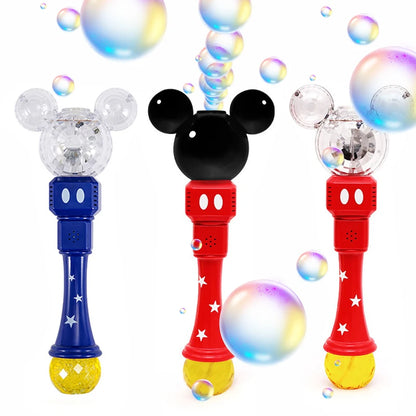 Cute Cartoon Mouse Electric Bubble Machine Toy for Kids LED Light Automatic Soap Bubble Stick Outdoor