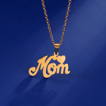 Letter Mom Heart Pendant Necklacer Stainless Steel Link Chain Romantic Style Fashion Holiday Jewelry Gifts New Products