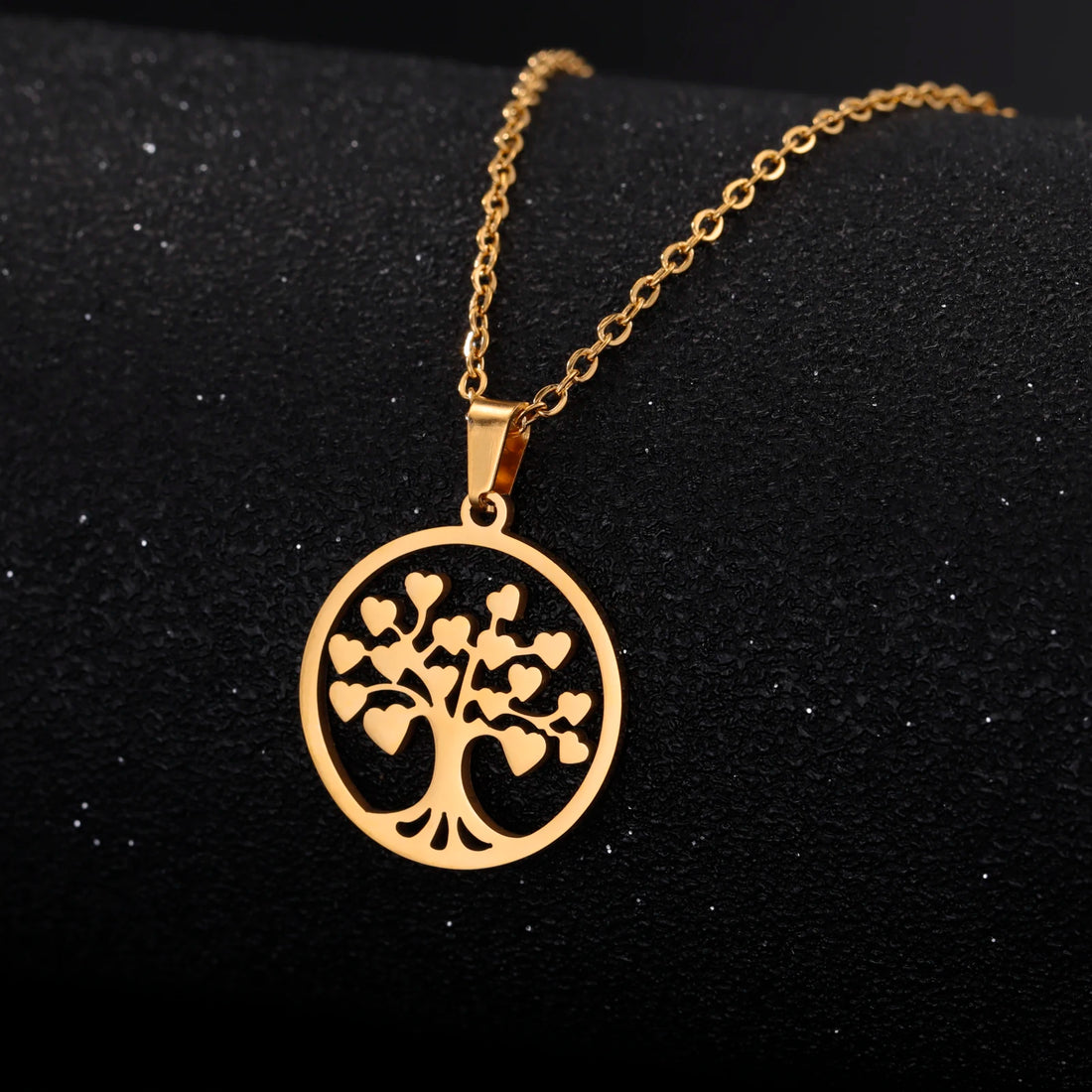 Tree of Life Circle Pendant Necklaces Stainless Steel Gold Color Gift for Women New Products in 2023 Wear Comfortable Safe