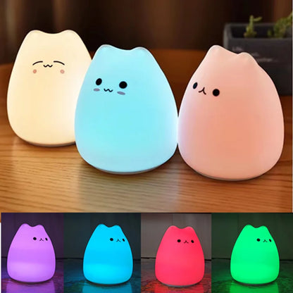 Cute Night light Cat Silicone Animal Light Touch Sensor Colorful Child Holiday Gift