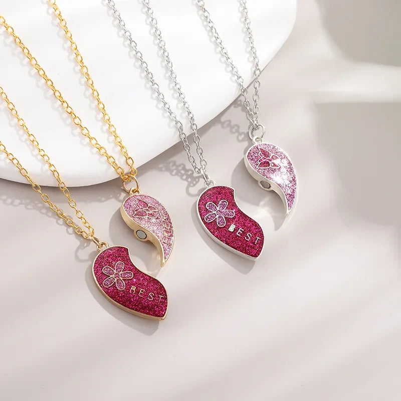 2 Pcs New Product Fashionable and Exquisite Good Friend Magnetic Necklace Pink Heart Shaped Pendant Jewelry Personalized Gift