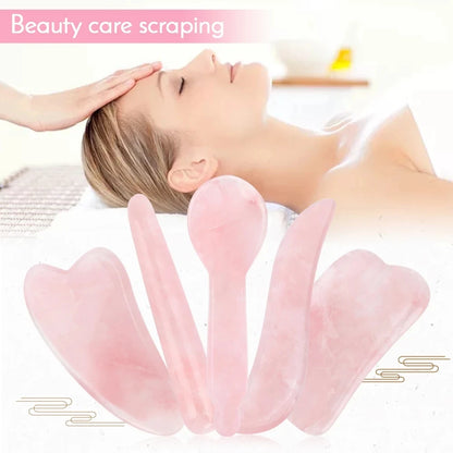 1pc Natural Rose Quartz Jade Roller Gua Sha Facial Massager Roller Jade Scraping Plate Stone Massage Face Lifting Massage Tool