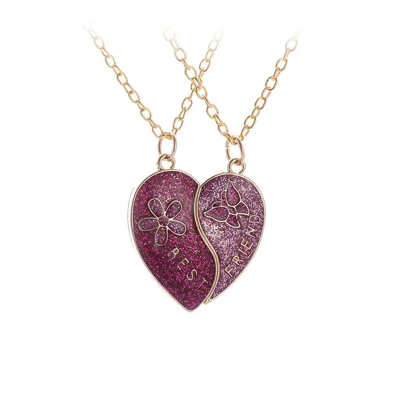 2 Pcs New Product Fashionable and Exquisite Good Friend Magnetic Necklace Pink Heart Shaped Pendant Jewelry Personalized Gift