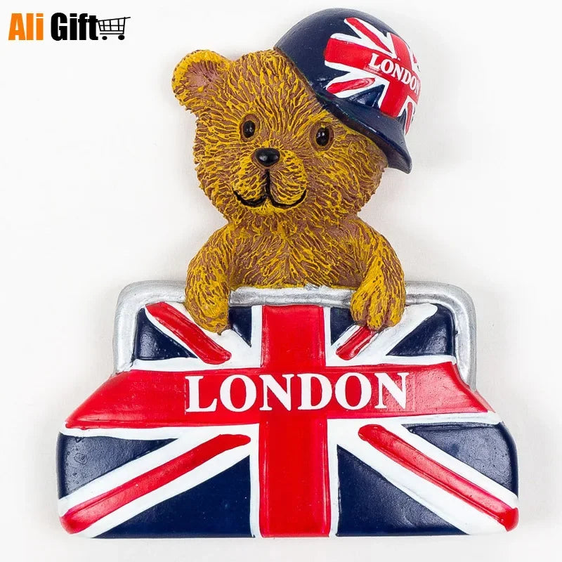 Cartoon Bear Crafts 3D Fridge Magnets British London Souvenir Refrigerator Magnetic Stickers Home Decoration Gift