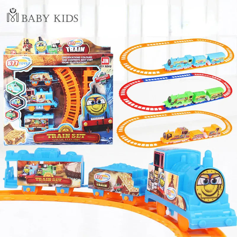 Kids DIY Electric Train Set Cartoon Variety Puzzle Assembled Rail Car Toys Fit for Train Railway Track Toys for Children Gifts