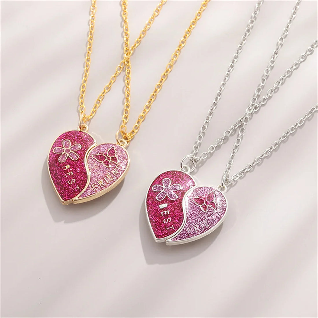 2 Pcs New Product Fashionable and Exquisite Good Friend Magnetic Necklace Pink Heart Shaped Pendant Jewelry Personalized Gift