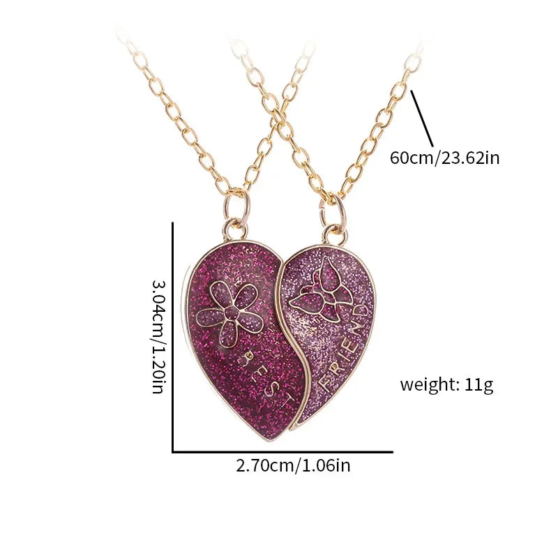 2 Pcs New Product Fashionable and Exquisite Good Friend Magnetic Necklace Pink Heart Shaped Pendant Jewelry Personalized Gift