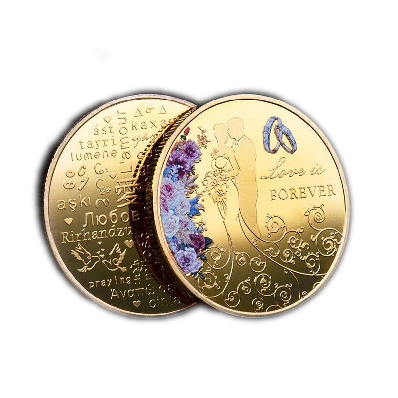 Colorful Collectible Coins Love Is Forever Golden Silver Plated Wedding Coins Commemorative Souvenirs Romantic Lovers Gifts