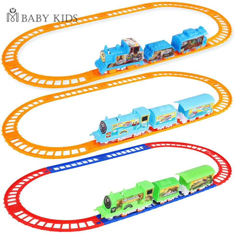 Kids DIY Electric Train Set Cartoon Variety Puzzle Assembled Rail Car Toys Fit for Train Railway Track Toys for Children Gifts