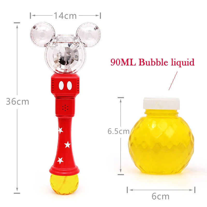 Cute Cartoon Mouse Electric Bubble Machine Toy for Kids LED Light Automatic Soap Bubble Stick Outdoor